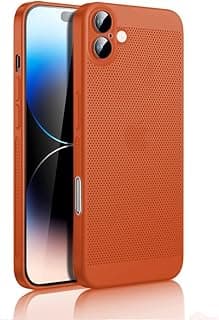 Case For iPhone 17 Heat Dissipation Case with Built-in Camera Lens Protector Slim Fit Breathable Cooling Anti-Fingerprint Hard PC Back Shockproof Cover (Orange)