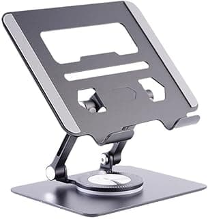KRESHU Tablet Stand Universal Aluminium Alloy 360 Degree Rotating Tablet Holder with High Stability Strong Load Bearing Desktop Stand for Tablets/Phone Form 4.7” to 12.9” (Silver,1-Pcs)