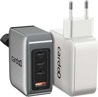 تقنية الشحن السريع جان 100 وات 3 منافذ USB نوع سي وUSB نوع ايه محول عالي الطاقة للاب توب والألعاب بشحن فائق السرعة متعدد المنافذ آمن وجاهز للسفر للموبايلات وأجهزة التابلت واللاب توب من كاردوو أبيض