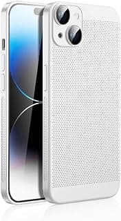 Case For iPhone 13 6.1-Inch Heat Dissipation Case with Built-in Camera Lens Protector Slim Fit Breathable Cooling Anti-Fingerprint Hard PC Back Shockproof Cover - White