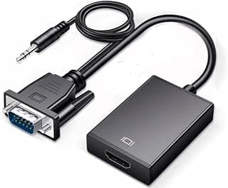 محول من VGA إلى HDMI، دقة 1080P، مع كابل صوت 3.5mm وكابل USB، أسود للكمبيوتر، الشاشة، البروجيكتور، التلفزيون