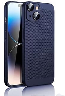 Case For iPhone 13 6.1-Inch Heat Dissipation Case with Built-in Camera Lens Protector Slim Fit Breathable Cooling Anti-Fingerprint Hard PC Back Shockproof Cover - Blue