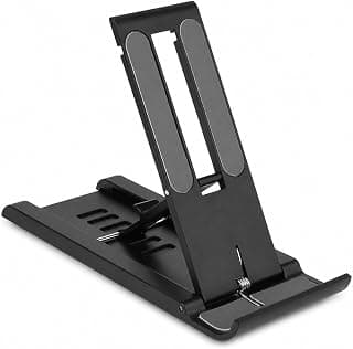 Foldable Adjustable Phone Stand, Portable Mobile & Tablet Holder with 6 Viewing Angles, Anti-Slip Desk Stand for Smartphones, Tablets up to 10 inch, Black