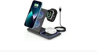 قاعدة شحن لاسلكي 3 في 1، منصة شحن سريع متوافقة مع ابل Watch وiPhone 15/14/13/12/11/X وAirPods Pro - اسود