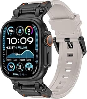 سوار ساعة ابل الترا 3/2/1 مقاس 49mm/46mm/45mm/44mm للرجال، حزام سيليكون مع مشبك ستانلس ستيل متين (أبيض أوف وايت)