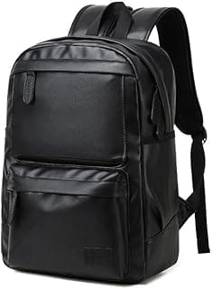 PU Leather Backpack for Men Women 18l 15.6-inch Laptop Bag High Capacity Laptop Backpack for Office Travel College Daily Use -GLD112-Black