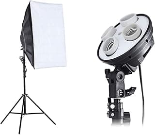 طقم استوديو تصوير 3 في 1، حامل لـ 4 لمبات، حامل إضاءة 2 متر، سوفت بوكس 50×70 سم، فيشة أوروبية