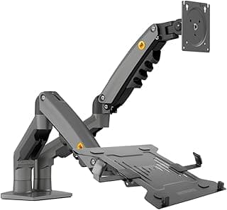 Adjustable Laptop Monitor Stand, Dual Arm Desk Mount, Black, with Swivel and Tilt Support