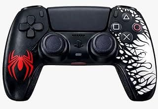 جراب سيليكون متوافق مع Playstation 5 | جراب مرن مع أغطية أنالوج متوافق مع Spider-Man Deadskull أحمر