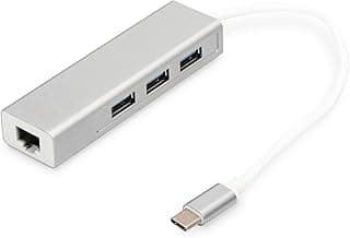 موزع DIGITUS USB 3.0 نوع C بـ 3 منافذ مع محول شبكة جيجابت ايثرنت، 3x USB A، 1x RJ45 LAN، فضي