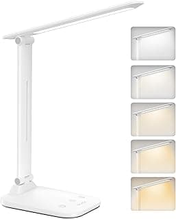 LED Dimmable Desk Lamp With 5 Lighting Colour Modes, 15-100% Brightness Levels, Timer & Touchable Control, USB Port - Reading Light for Children, Learning, Office, Work, Study
