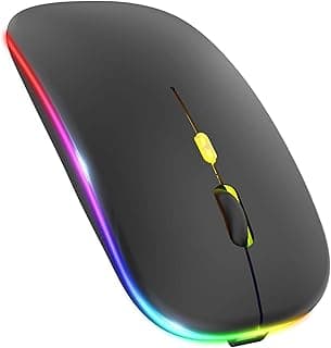 ماوس لاسلكي LED، قابل للشحن، نحيف وصامت، 2.4G مع مستقبل USB و Type-C، 3 مستويات DPI للابتوب والكمبيوتر (أسود مطفي)