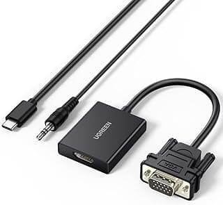 محول VGA إلى HDMI، بدقة 1080بكسل VGA ذكر إلى HDMI أنثى (ليس الاتجاه العكسي)، مزامنة صوت الفيديو، كابل باور سبلاي USB-C وكابل صوت 3.5 ملم من يوجرين موديل (50945)