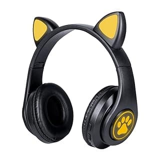Ginga Bluetooth Headphones Cat Ears Black Stereo Sound with RGB Light Kawaii Design Rechargeable Battery