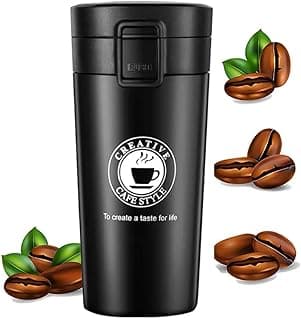 Thermal Mug SUS 304 Stainless Steel – Airtight Lid with Lock Button and Strainer, Double Insulation, Keep Hot & Cold for Travel, Office, Car (Multicolor) (Black)
