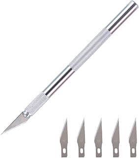 Precision Hobby Knife - 1x Aluminum Handle 5X Stainless Steel Blades for DIY Arts Crafts PCB Repair Leather Films Cutting Caving Multi Purpose Sculpture Knife
