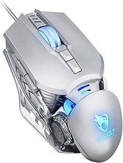 T-WOLF G530 Wired Gaming Mouse 7 Button 4 Color Backlight 1200-6400 Adjustable DPI Office Mouse Built-in Weights for Laptop/PC Silver