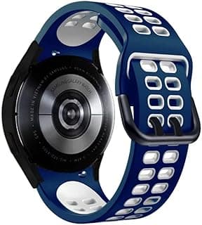 Dado Two Color Silicone Replacement Band Compatible with Samsung Galaxy Watch 6 Classic 47/43mm | 5 Pro 45mm | 4 Classic 46/42mm | Watch 6/5/4 44/40mm, No Gap curved end strap (Midnight Blue White)