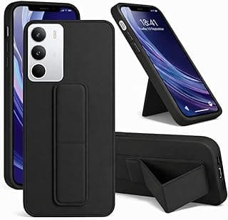 جراب خلفي بمسند لهاتف REALME NOTE 70 مع مغناطيس للسيارة، سيليكون ناعم، مسند أفقي ورأسي، حماية كاملة ضد البصمات (أسود)