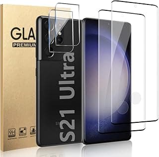 LETANG [2+2Pack] Galaxy S21 Ultra Screen Protector Tempered Glass + Camera Lens Protector [9H Hardness][Compatible Fingerprint] 3D Curved HD Clear Glass Film for Samsung Galaxy S21 Ultra 5G (6.8 Inch)