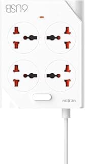 مشترك كهرباء موكسوم KH-63Y 10 في 1 PD - عدد 4 مقابس، 6 منافذ USB، مفتاح تحكم رئيسي - أبيض