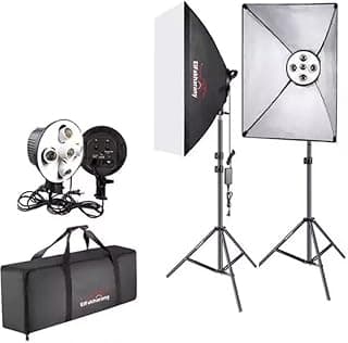 Elfakharany Digital Lighting Kit Photography Photo Studio Video Continuous Light Stand Two 50 X 70cm Softbox Ten Bulbs Two 5-Light Holder