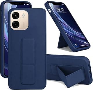 جراب خلفي بمسند وحامل مغناطيسي للسيارة لهاتف OPPO A6X من السيليكون الناعم مع مسند أفقي ورأسي وحزام معصم، حماية كاملة ضد البصمات (أزرق)