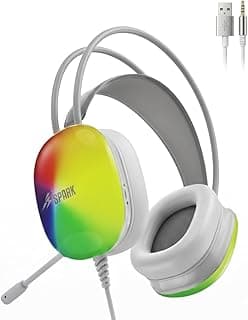 سماعة راس للالعاب H102 سلكية مع 3.5 × 1+ USB /مايك عازل للضوضاء وحساسية عالية 110 ديسيبل لالتقاط الصوت ، صوت محيطي 360* إضاءة RGB متوافقة مع الموبايل/pc/ps4or5/xbox/switch كابل 2 متر.