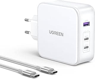 رأس شاحن نيكسود USB نوع A + 2 × USB نوع C بقدرة 140 وات بتقنية جان تيك وكابل USB-C بطول 2 متر من يوجرين، أبيض