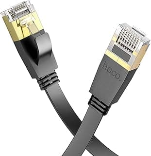 Hoco US07 - General Pure Copper Flat Network Cable CAT6, Flat Body, Suitable For Routers, Computers And Other RJ45 Interface Equipment, 10M - Black