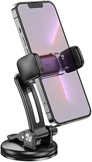 Hoco CA111 - Pull Clip, Suction Cup Car Holder (Center Console/Windshield), Suitable For Mobile Phones Within 4.5-7 inch, Compatible With iPhone Samsung Xiaomi Oppo Huawei LG - Black Metal Grey