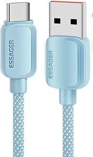 كابل A03 7A 100W USB-C (يدعم SuperVooc, SuperCharge, FlashCharge) - من USB-A إلى USB-C - PD3.0/QC3.0 - مغطى بالنايلون - لسامسونج، هواوي، هونر، اوبو، فيفو، ون بلس، ريلمي (أزرق، 2 متر)