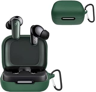 Compatible with Anker Soundcore R50i NC/Anker P30i Case Cover, Soft Silicone Shockproof Protective Case Wireless Earbuds with Carabiner, Front LED Visible (Green)