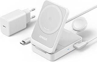 قاعدة شحن 3 في 1 من انكر MagGo، شحن لاسلكي 15W، معتمدة Qi2 متوافقة مع MagSafe، شاحن ابل واتش، لهواتف ايفون 15/14 وايربودز (شامل شاحن 40W USB-C)