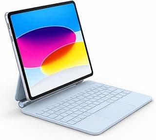 Magic Keyboard Magnetic for iPad 11 A16 11 Inch/iPad 10 10.9 Inch, Bluetooth Trackpad Spanish Ñ, RGB Backlit Colours, Synthetic Leather Alumunio (Blue)