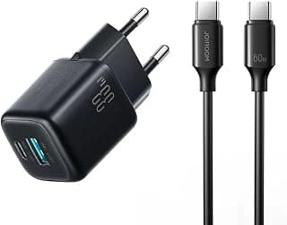 شاحن حائط جويروم JR-TG7 سريع 33 وات بمنفذين مع كابل A9 USB-C الى USB-C بقدرة 60 وات طول 1 متر - اسود