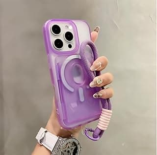 Mobile Magic Colorful Magnetic Discoloration Phone Case with Wrist Strap & Smart Wallet for (Purple, iPhone 15)