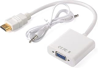 محول فيديو HDMI ذكر إلى VGA أنثى بدقة 1080P مع كابل صوت – أبيض