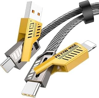كابل شحن USB 4 في 1، محول متعدد المنافذ مع USB نوع ايه إلى نوع سي، يدعم كاربلاي وأندرويد اوتو