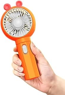 Portable USB Fan Handheld Mini Fan With Phone Stand For Office Travel High Speed Quiet 0.6W Power 1 Speed Mode Rechargeable Desktop And Hand Fan HK59-1B (Orange)