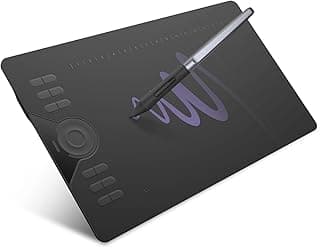 تابلت للرسم، هيون HS610 10×6 بوصة، رسومات ديجيتال، مساحة كبييرة نشطة مع 8192 مستوي، يعمل بدون بطارية ستايلس و12 مفتاح ساخن و16 مفتاح ناعم، متوافق مع الويندوز/ماك/اندرويد/او اس