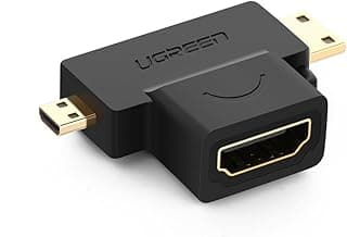 محول 2 في 1 من منفذ HDMI ميني وميكرو HDMI ذكر الى HDMI انثى يدعم دقة 1080P من يوجرين، أسود
