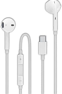 سماعات رأس مع وصلة USB نوع C مع تحكم في مستوى الصوت وميكروفون لآيفون دايركت - أبيض (نوع C)
