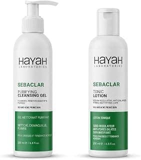 HAYAH Sebaclar Perfect Skin Bundle for Oily & Acne-Prone Skin - Purifying Cleansing Gel (200ml) + Sebum-Regulating Tonic Lotion (200ml) | Anti-Enlarged Pores & Mattifying Care Kit