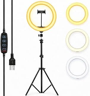 رينج لايت LED قابل للتعتيم مع حامل ثلاثي قابل للتعديل وحامل هاتف، 10 مستويات سطوع، للبث المباشر، المكياج، التصوير، يوتيوب، تيك توك (10 بوصة)