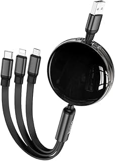 X78-3-in-1 Easy Pull Storage Charging Cable (2A - 1M), USB-A To Type-C/Micro-USB/Lightning Plug, Compatbile With iPhone iPad Samsung Huawei Xiaomi Oppo - Black