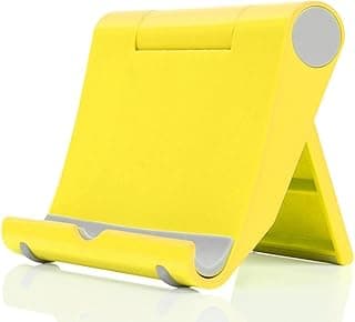 Multi Angle Moblie Stand, Tablet Holder Adjustable Universal Plastic, Portable and Foldable Design For Desk, Table Compatible With All Smartphones Tablets 10 x 8 cm (Yellow)