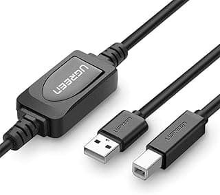 كابل طابعة UGREEN USB 2.0 A ذكر إلى B ذكر نشط، سرعة 480Mbps مع مقوي إشارة مدمج للتلفزيون، البروجيكتور، الشاشة، 10 متر - أسود