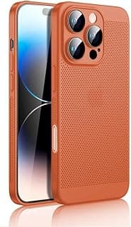 جراب لـ iPhone 15 Pro Max مقاس 6.7 بوصة، جراب لتشتيت الحرارة مع حماية مدمجة لعدسة الكاميرا، تصميم نحيف ومسامي مضاد للبصمات، ظهر صلب مقاوم للصدمات (برتقالي)