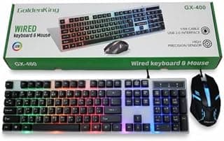 GX-400 USB Wired Gaming Keyboard and Mouse with RGB Lighting and Flexible Buttons